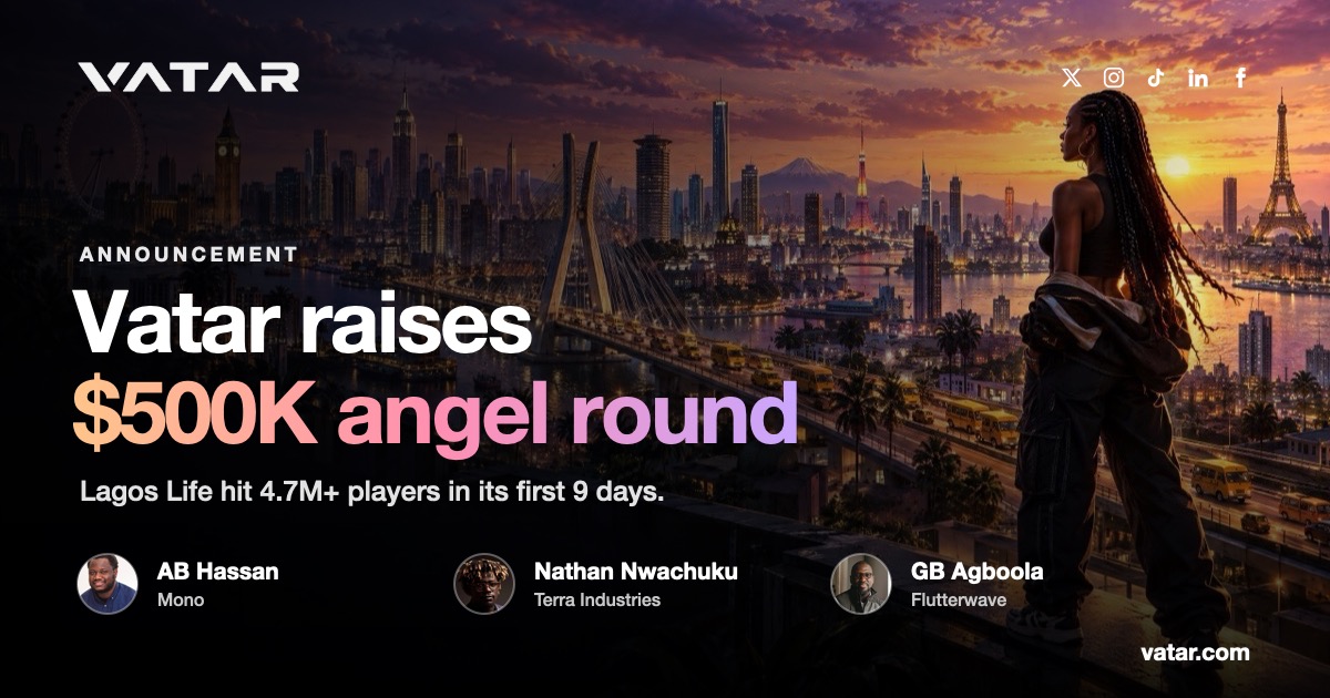Vatar announcement graphic for the $500K angel round